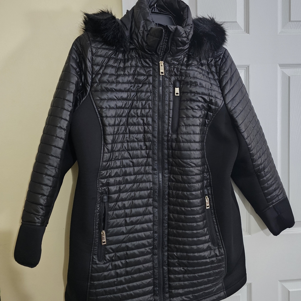 Michael Kors Black Puffer Jacket with Removeable Faux Fur Hood